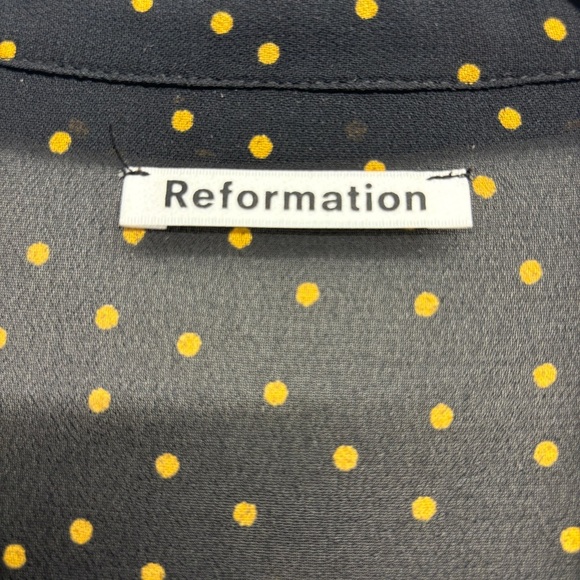 Reformation Blouse Violet L Polka Dot Button Down Long Sleeve Top Black Yellow - Picture 6 of 9